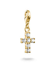 Gold-Plated Cross Charm with White Zirconia