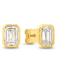 HEIRLOOM EMERALD CUT BEZEL DIAMOND STUD EARRINGS - SOLID GOLD