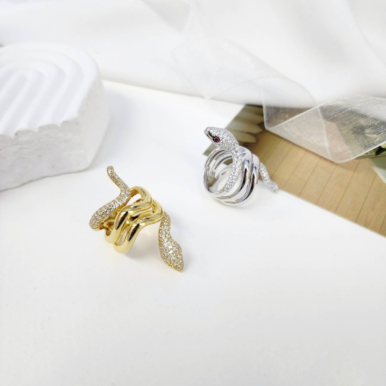 CORA CZ SNAKE RING - STERLING SILVER