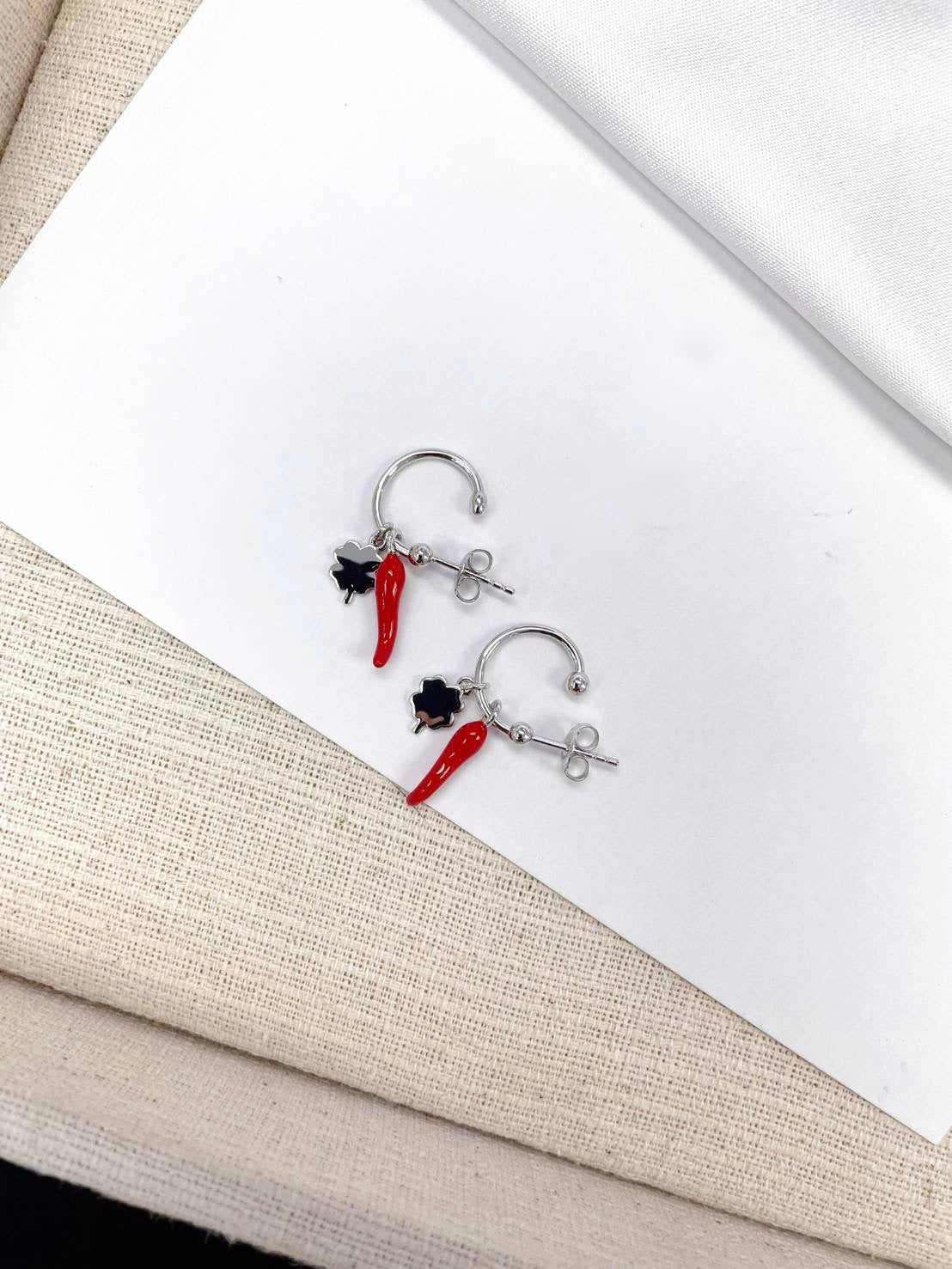 THE RED CORNICELLO EARRINGS - STERLING SILVER