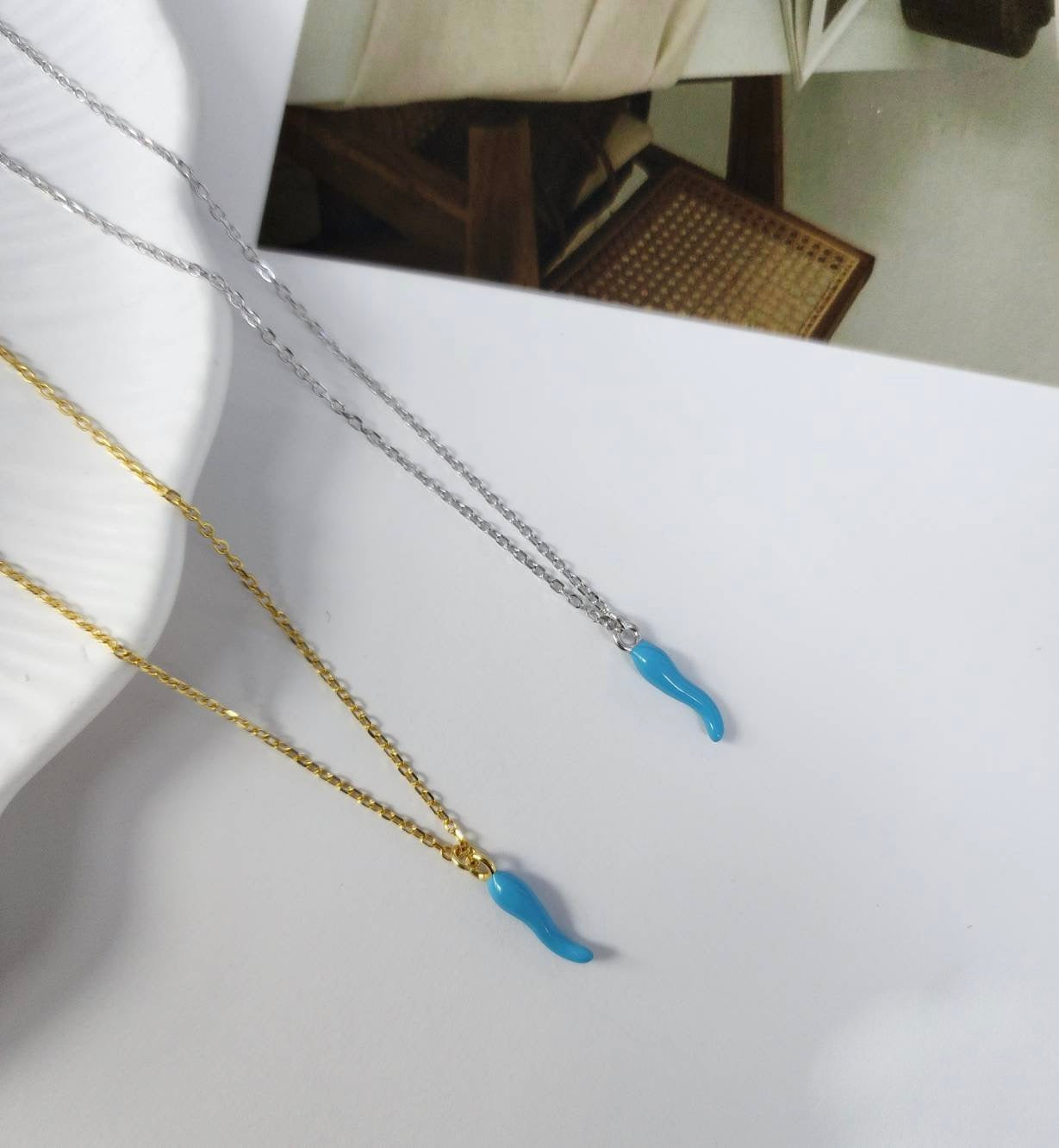 THE BLUE CORNICELLO NECKLACE - STERLING SILVER