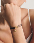 Brown Textile Charm Club Bracelet with Gold-Tone Clasp
