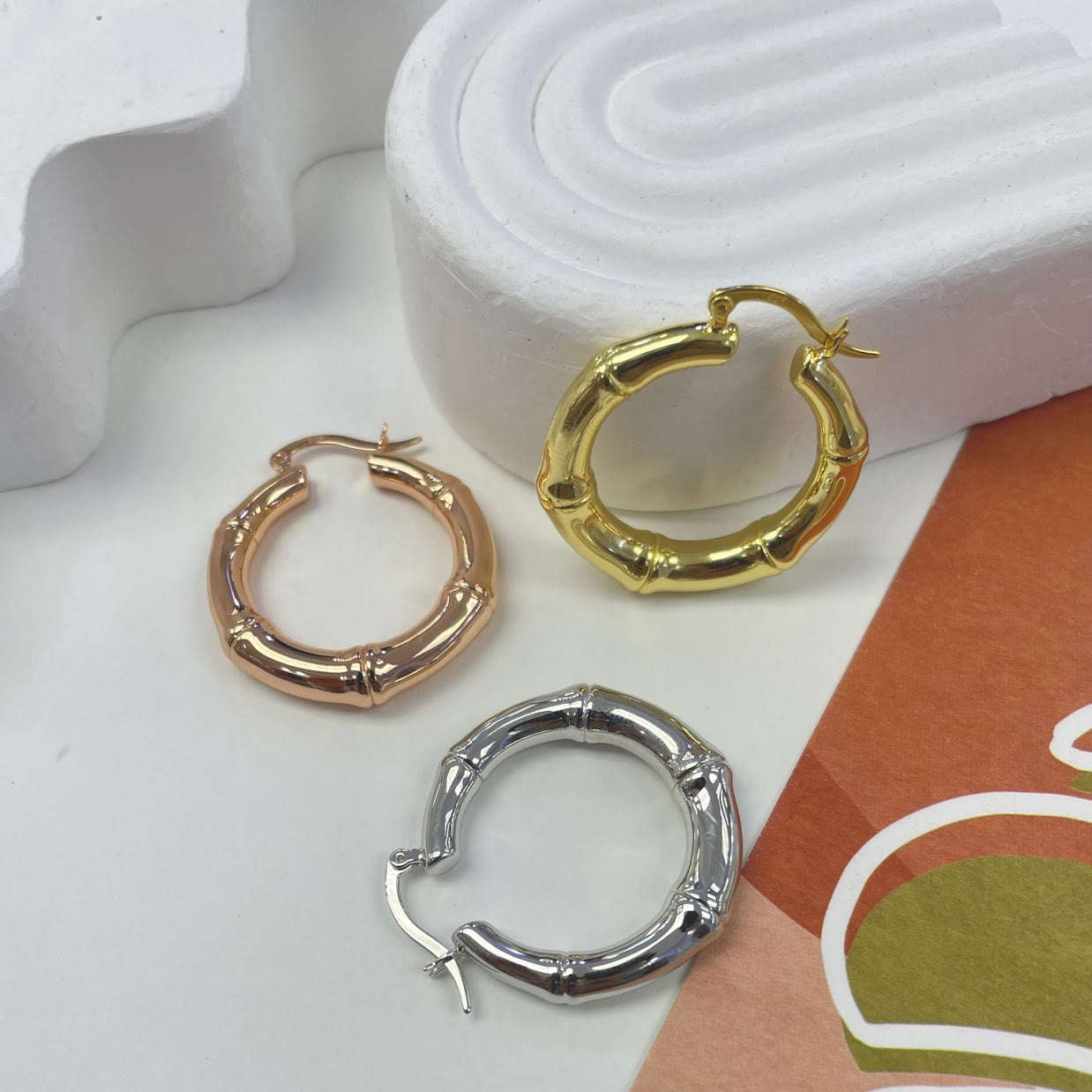 BAMBOO HOOP EARRINGS - STERLING SILVER