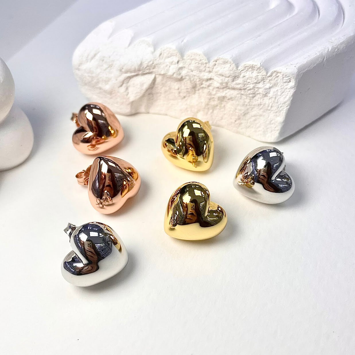 BUBBLE HEART STUDS  - STERLING SILVER