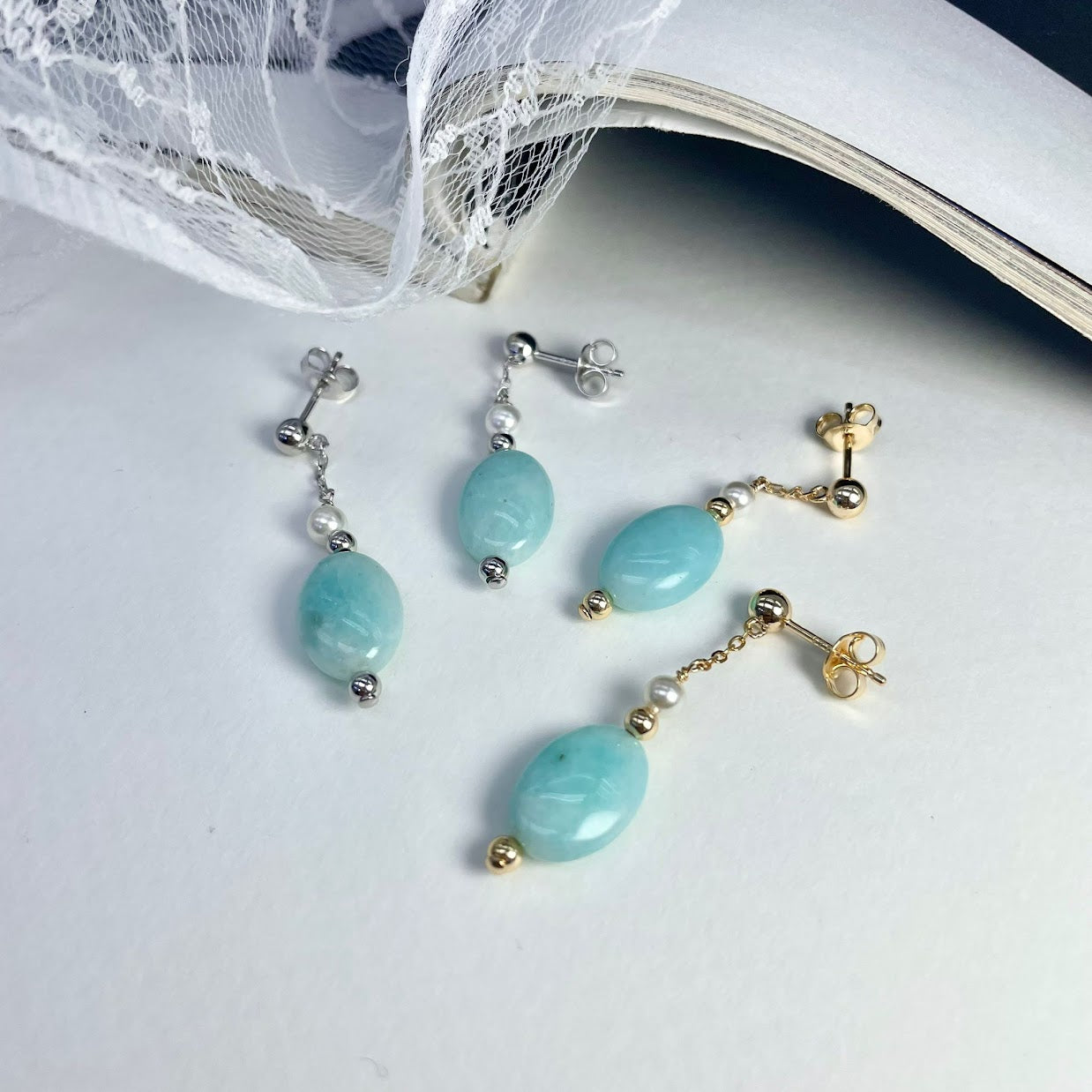AMAZONITE DROP EARRINGS- STERLING SILVER