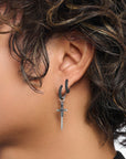 THOMAS SABO Single hoop earring with sword & black stones
