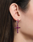 THOMAS SABO Single Cross hoop earring with ruby red stones