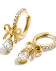 Hoop earrings Bow with zirconia in teardrop shape