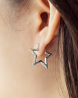 Ania Haie Silver Medium Star Pave Hoop Earrings