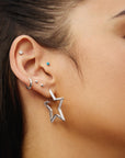 Ania Haie Silver Large Star-Shaped Pave Hoop Earrings