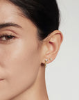Gold Teardrop & Bezel Round Dangle Stud Earrings