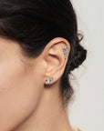 Silver Bezel Organic Pebble & Round Stud Earrings