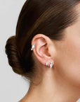 Silver Bezel Organic Pebble Huggie Hoop Earrings