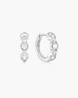 Silver Alternating Half-Bezel Huggie Hoop Earrings