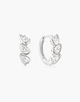 Silver Triple Half-Bezel Teardrop Huggie Hoop Earrings