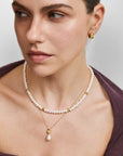Gold Glass Pearl Beaded Twist Station Necklace
