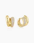 Gold Spiral Half Pave & Polish Huggie Hoop Earrings