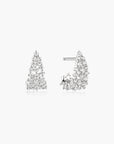Silver Pave Openwork Curved Stud Hoop Earrings