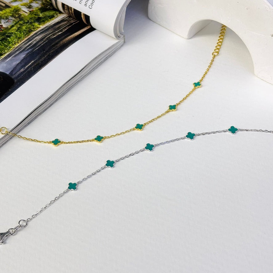 TINY ENAMEL CLOVER BRACELET - STERLING SILVER