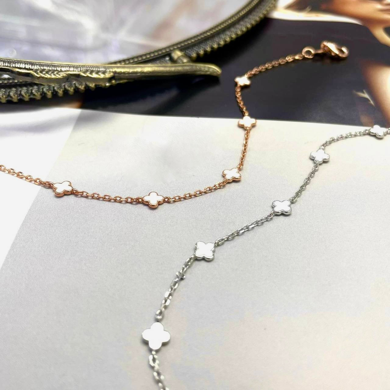 TINY ENAMEL CLOVER BRACELET - STERLING SILVER