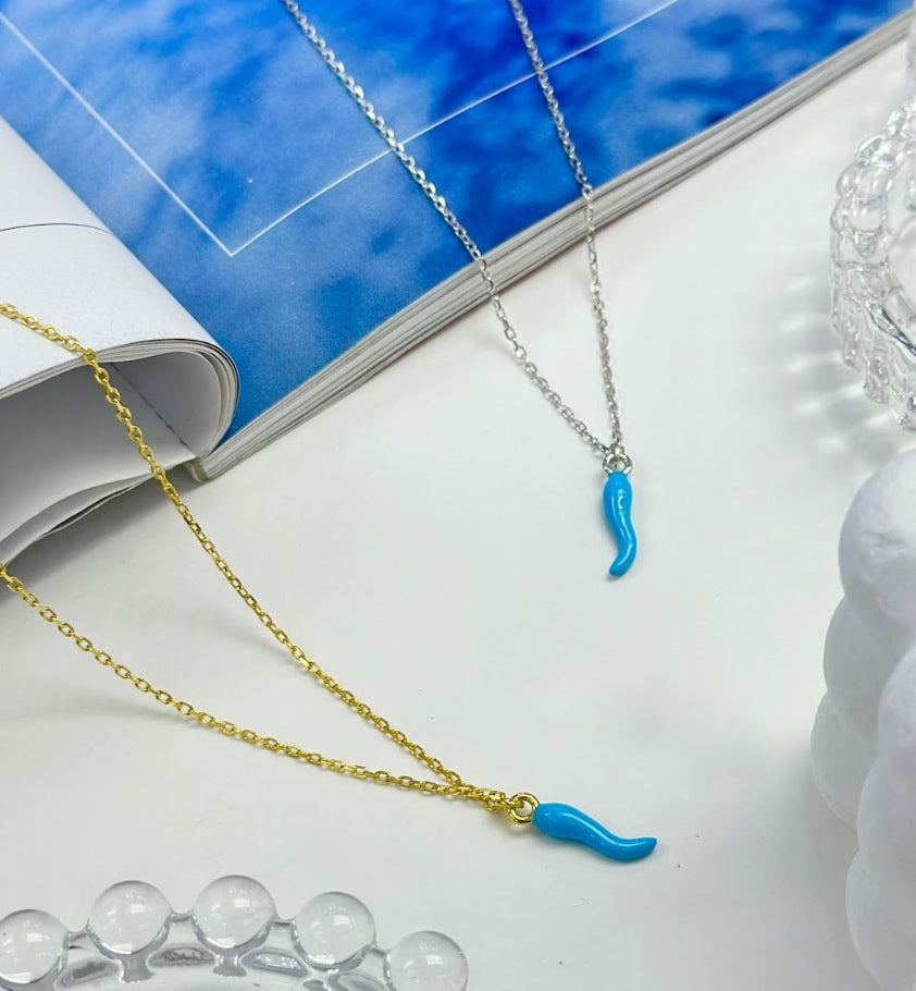 THE BLUE CORNICELLO NECKLACE - STERLING SILVER