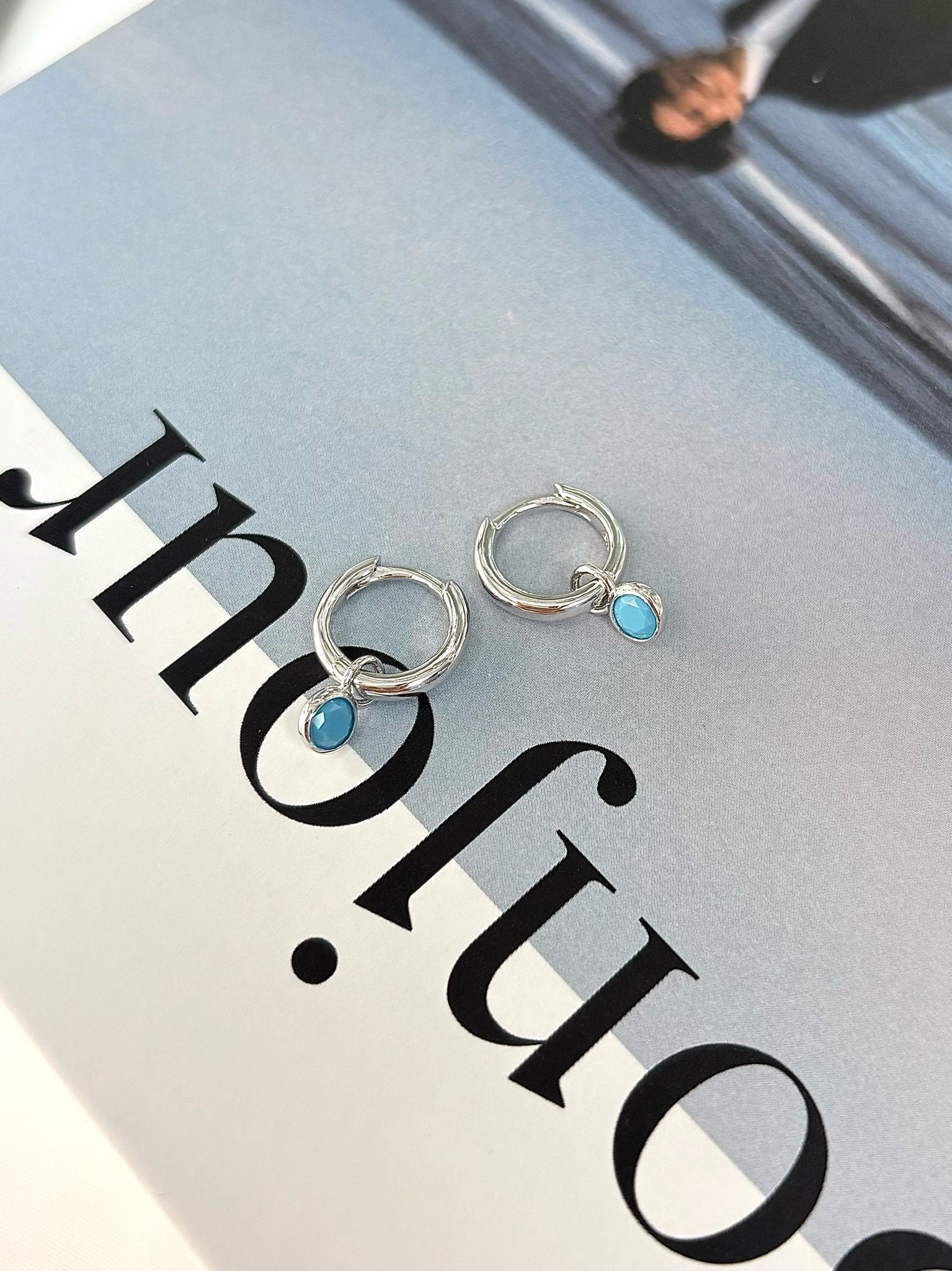 TURQUOISE HUGGIE EARRINGS - STERLING SILVER