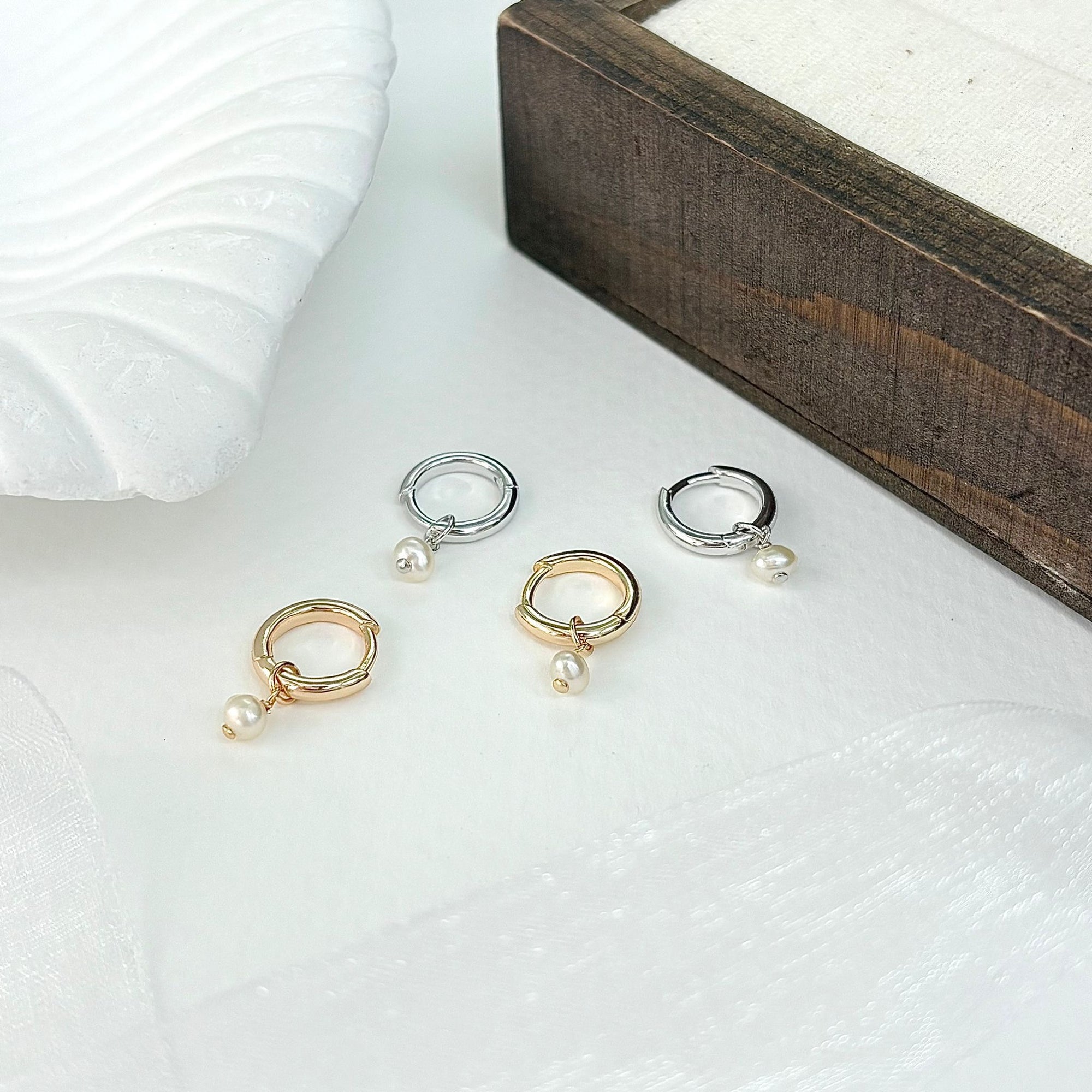 AMARA PEARL HUGGIE EARRINGS- STERLING SILVER