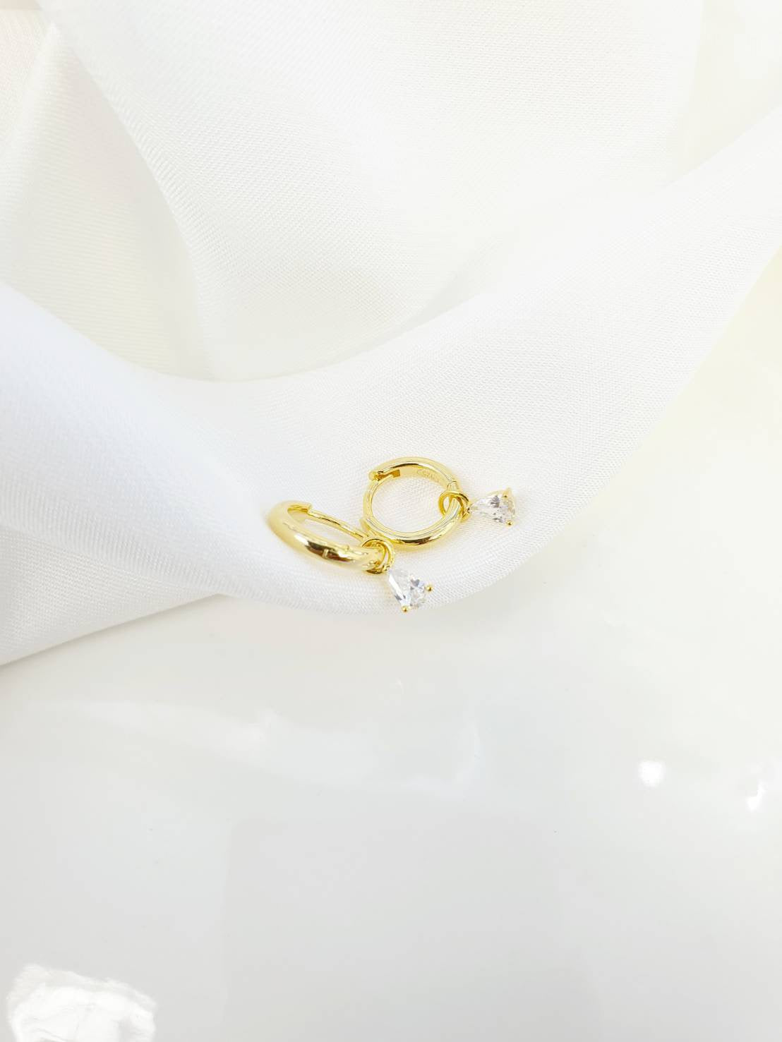 PEAR CZ HUGGIES - STERLING SILVER