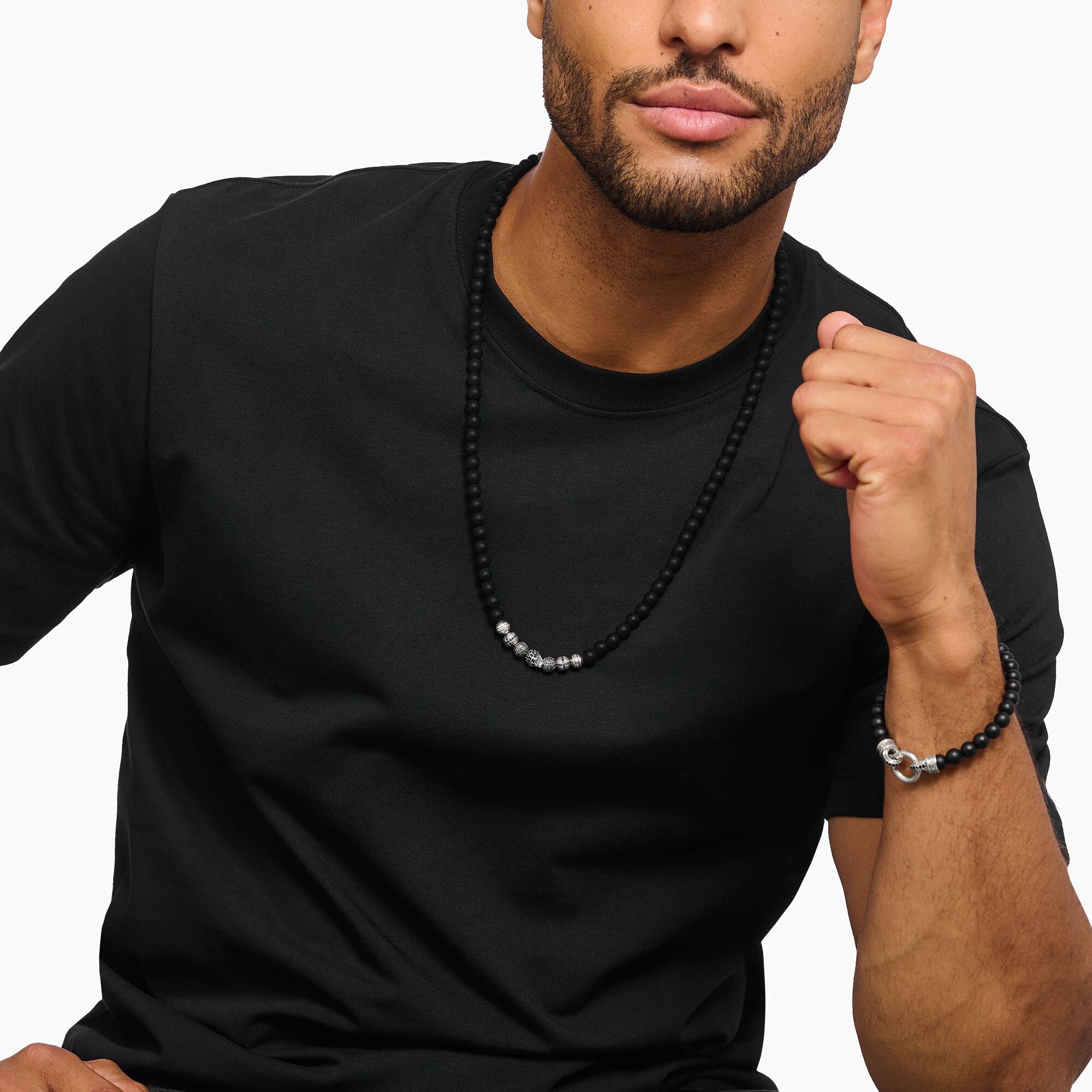 THOMAS SABO Obsidian necklace with skull and crosses – Sass Co