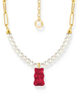 THOMAS SABO Link necklace with red goldbears & freshwater pearls