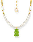 THOMAS SABO Link necklace with green goldbears & freshwater pearls