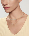 Gold Half-Bezel Angled & Dangle Teardrop Necklace