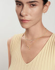 Gold Half-Bezel Angled & Dangle Teardrop Necklace
