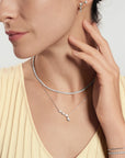Silver Half-Bezel Round Tennis Necklace