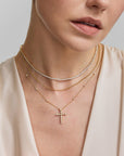 Gold Half-Bezel Round Tennis Necklace