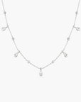 Silver Bezel Round & Teardrop Drop Station Necklace