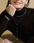 Silver Round & Teardrop Bezel Station Y Necklace