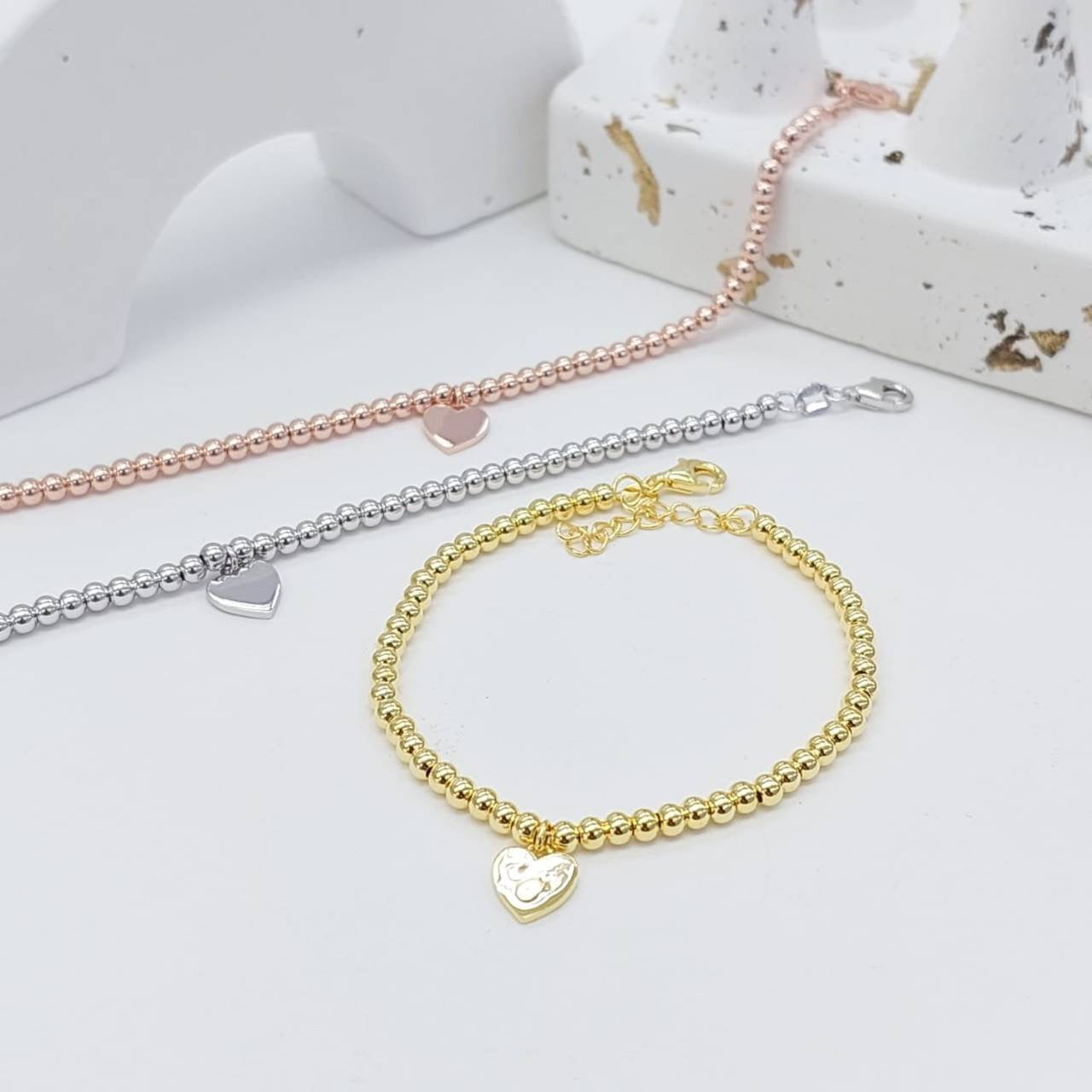 HEART TAG BALL BRACELET  - STERLING SILVER