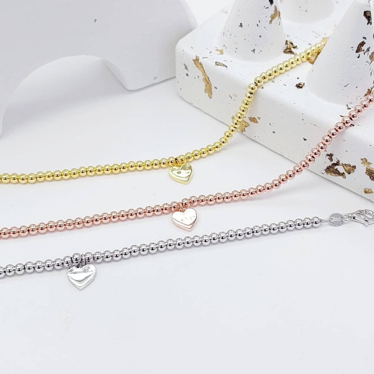 HEART TAG BALL BRACELET  - STERLING SILVER