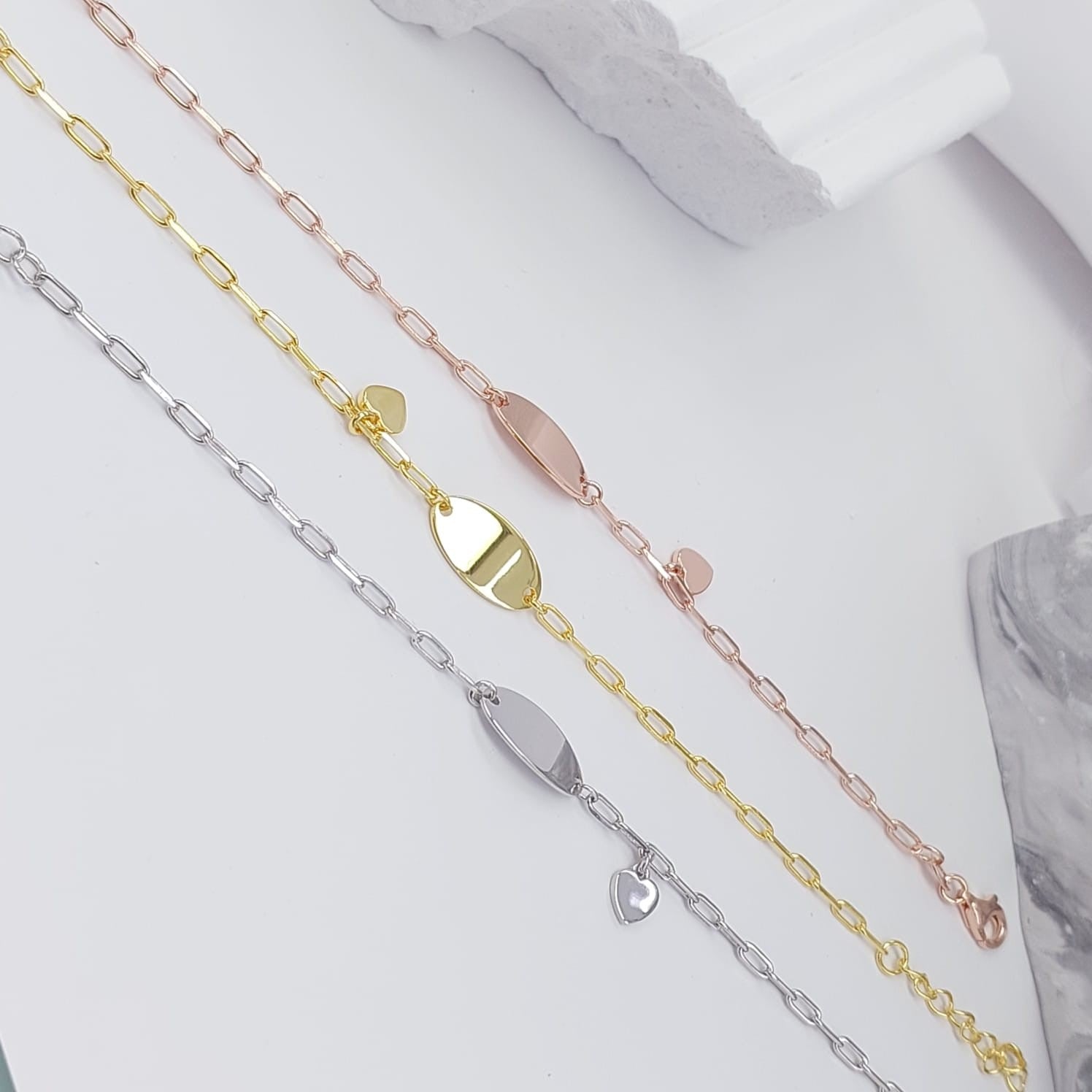 HEART CHARM ID BRACELET - STERLING SILVER