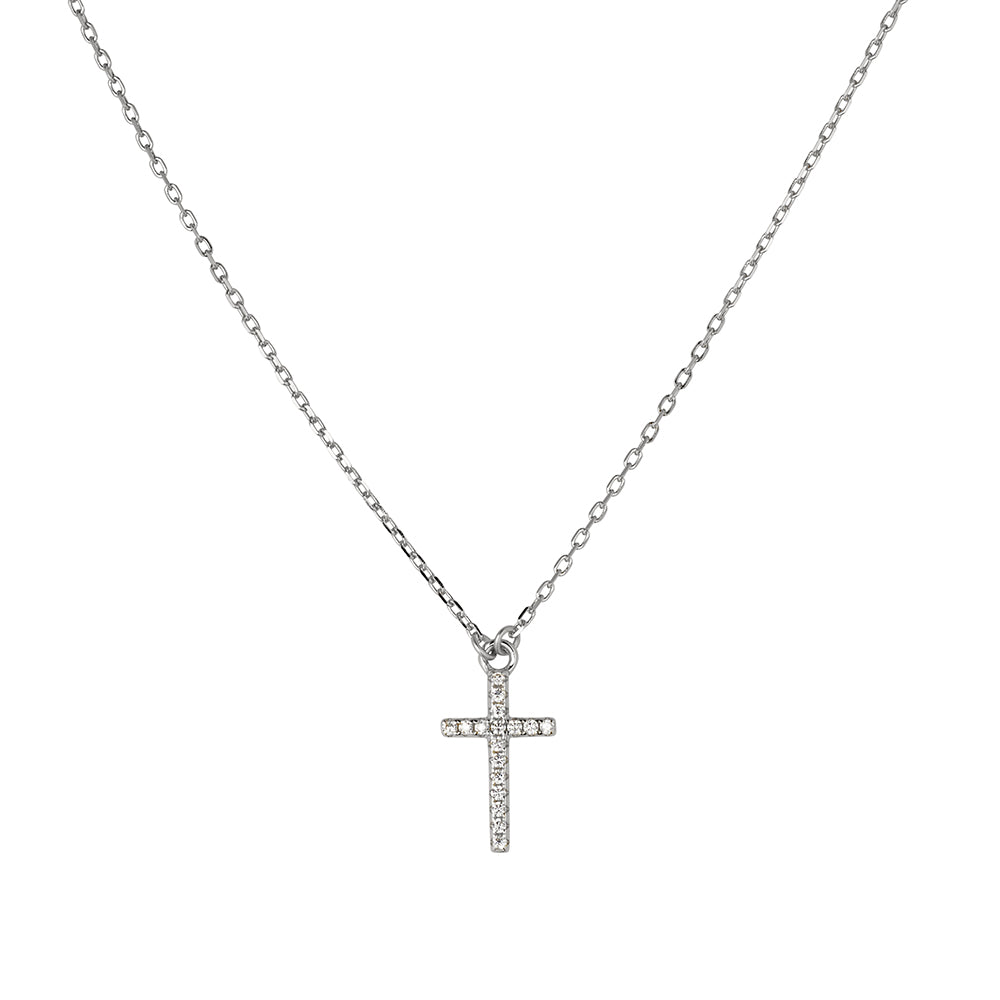 CLASSIC CZ CROSS NECKLACE - STERLING SILVER