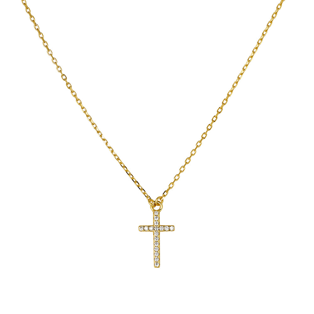 CLASSIC CZ CROSS NECKLACE - STERLING SILVER