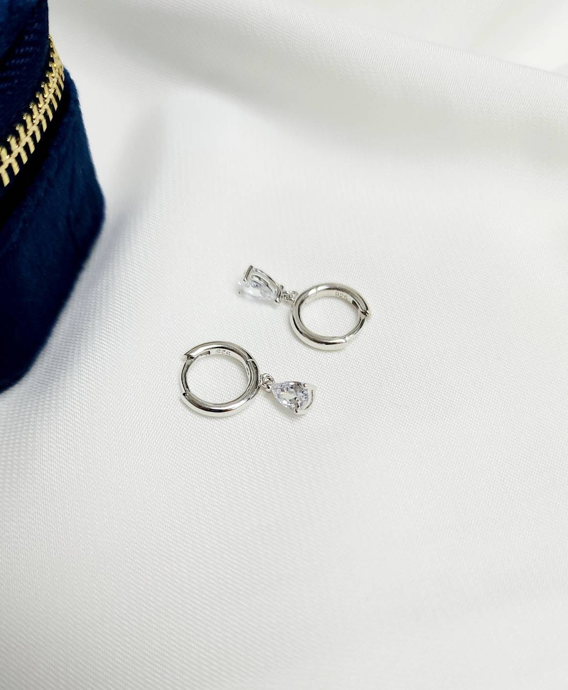 PEAR CZ HUGGIES - STERLING SILVER