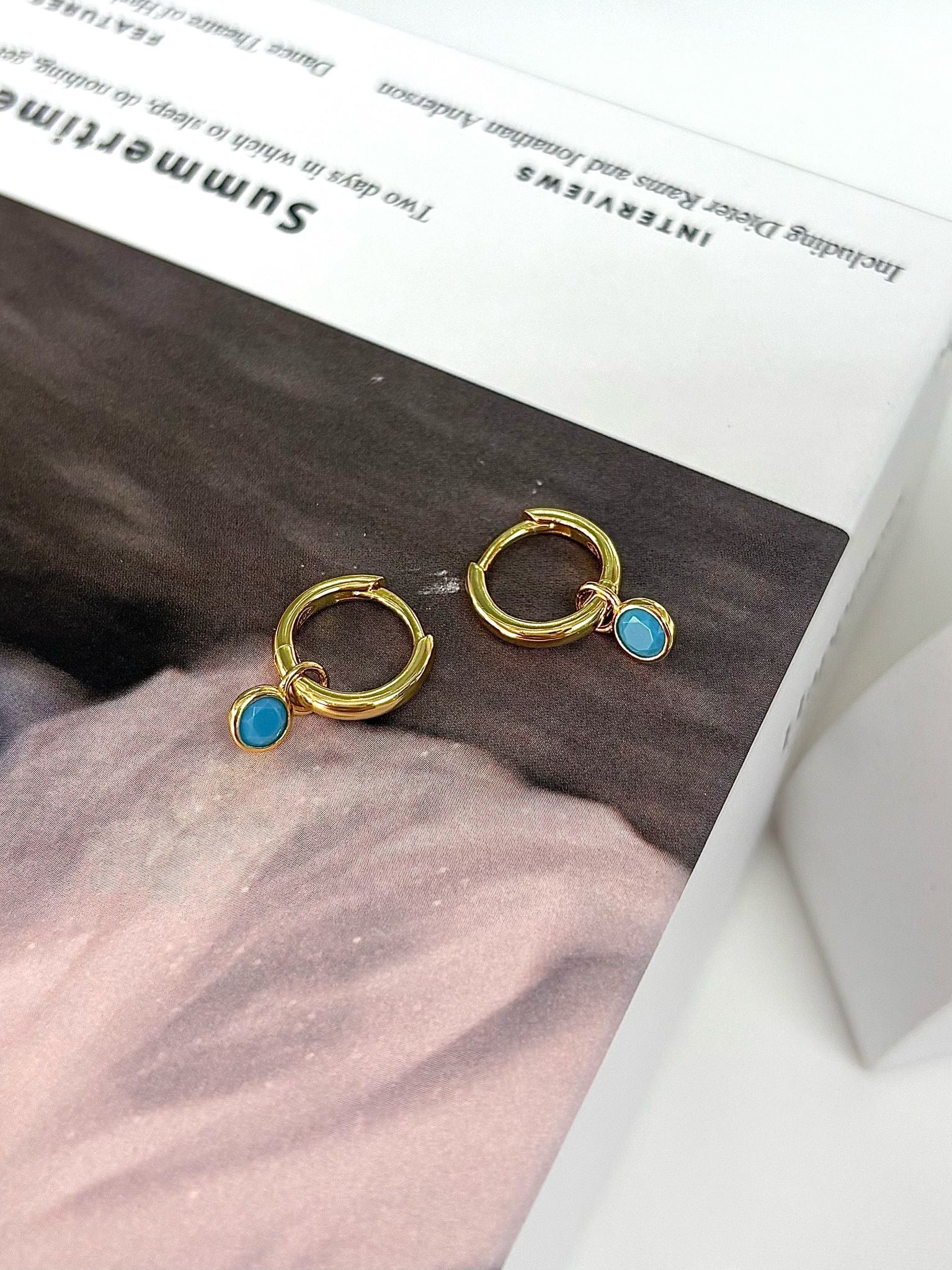 TURQUOISE HUGGIE EARRINGS - STERLING SILVER