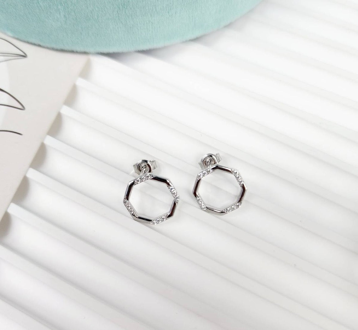 DASHA HEXAGON CZ STUDS- STERLING SILVER