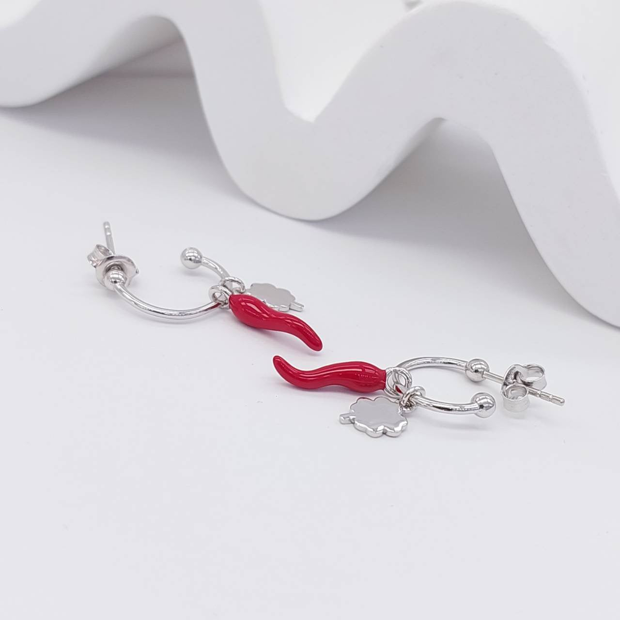 THE RED CORNICELLO EARRINGS - STERLING SILVER