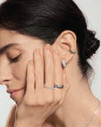 Silver Chunky Pave Wave Huggie Hoop Earrings