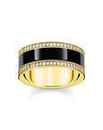 THOMAS SABO Gold Band Ring with Black Cold Enamel and Zirconia