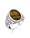 THOMAS SABO Rebel Wolf Ring with Gold-Blue Tiger's Eye