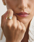 Halo ring with mother-of-pearl and zirconia